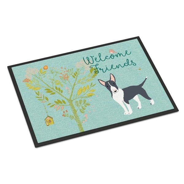 Carolines Treasures Welcome Friends Black Bull Terrier Indoor or Outdoor Mat, 24 x 36 in. BB7604JMAT - main